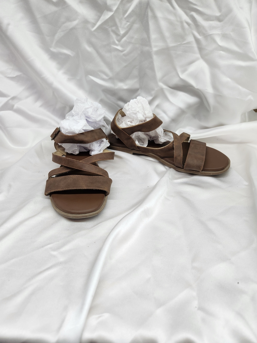 Toms Brown Suede Crisscross Ankle Strap Sandals